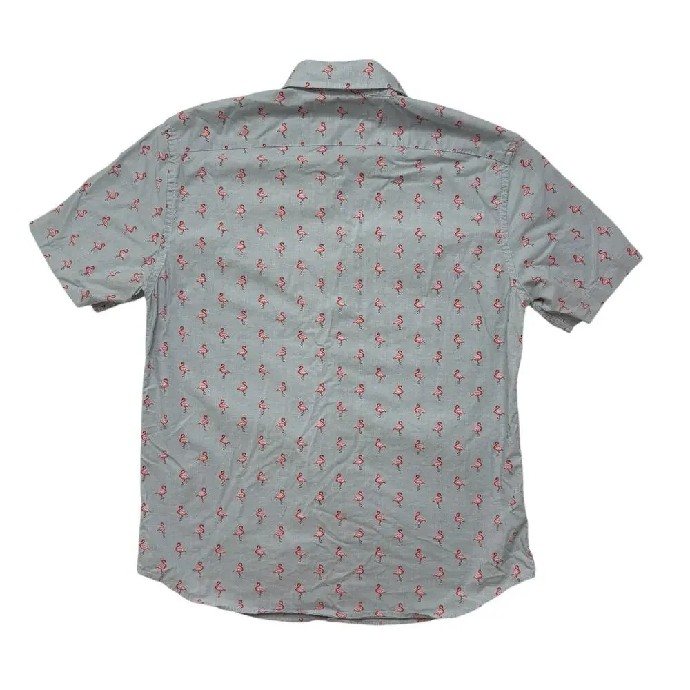 BANANA REPUBLIC Flamingo Print Blue Standard Fit Organic Cotton Shirt Small Mens
